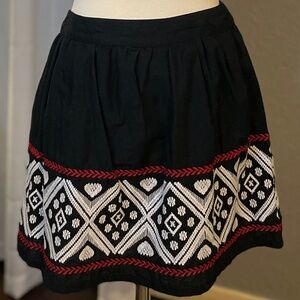 Forever 21 Embroidered Black Red and White A-line Skirt
